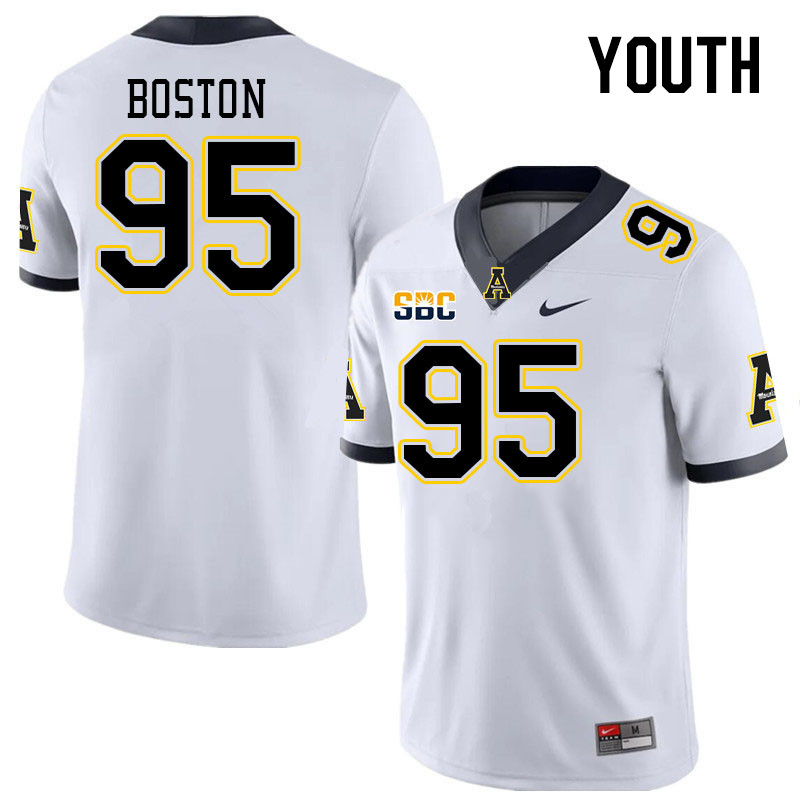 Youth #95 Kason Boston Appalachian State Mountaineers College Football Jerseys Stitched Sale-White - Click Image to Close